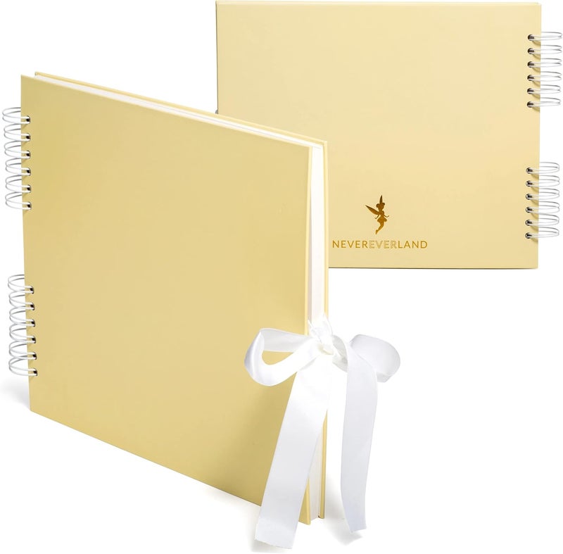 NEVER EVER LAND Scrapbook Album – 12x10 Yellow Scrap Book. Scrapbooking Supplies, Memory Book, Wedding Guest Book, Photo Album, Baby Shower Gifts, Valentines, Engagement Gifts, and Anniversary - Image 1